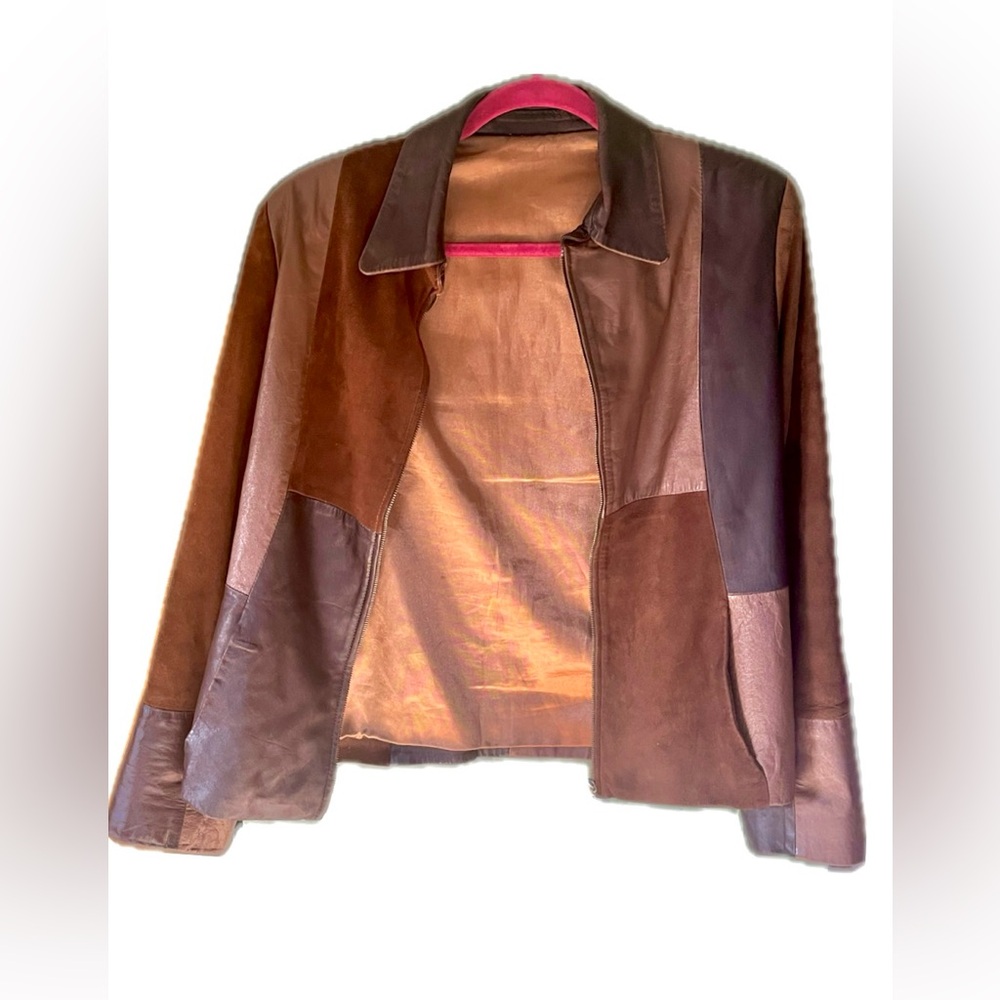 Leather and suede patchwork jacket